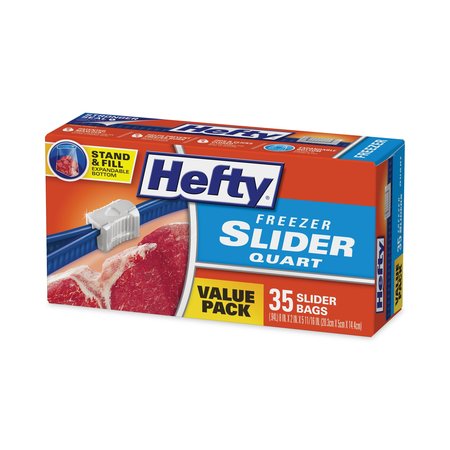 Hefty Slider Bags, 1 qt, 2.5 mil, 7" x 8", Clear, PK35 R82235